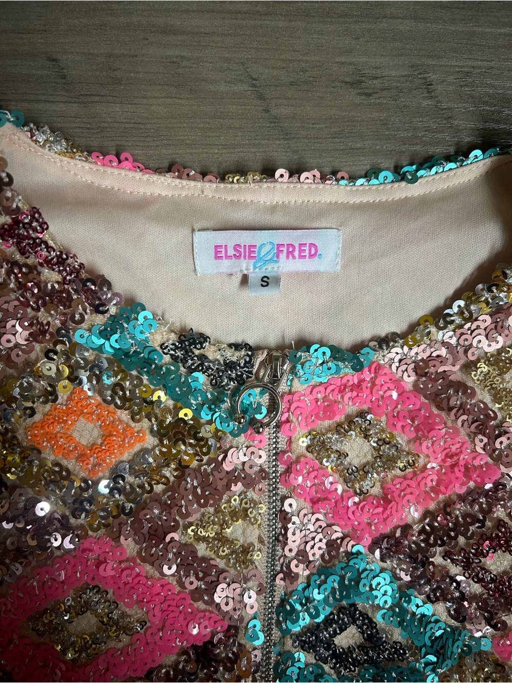 Elsie & Fred Pink Multicolor Cropped Sequin Party Jacket - Picture 5 of 7